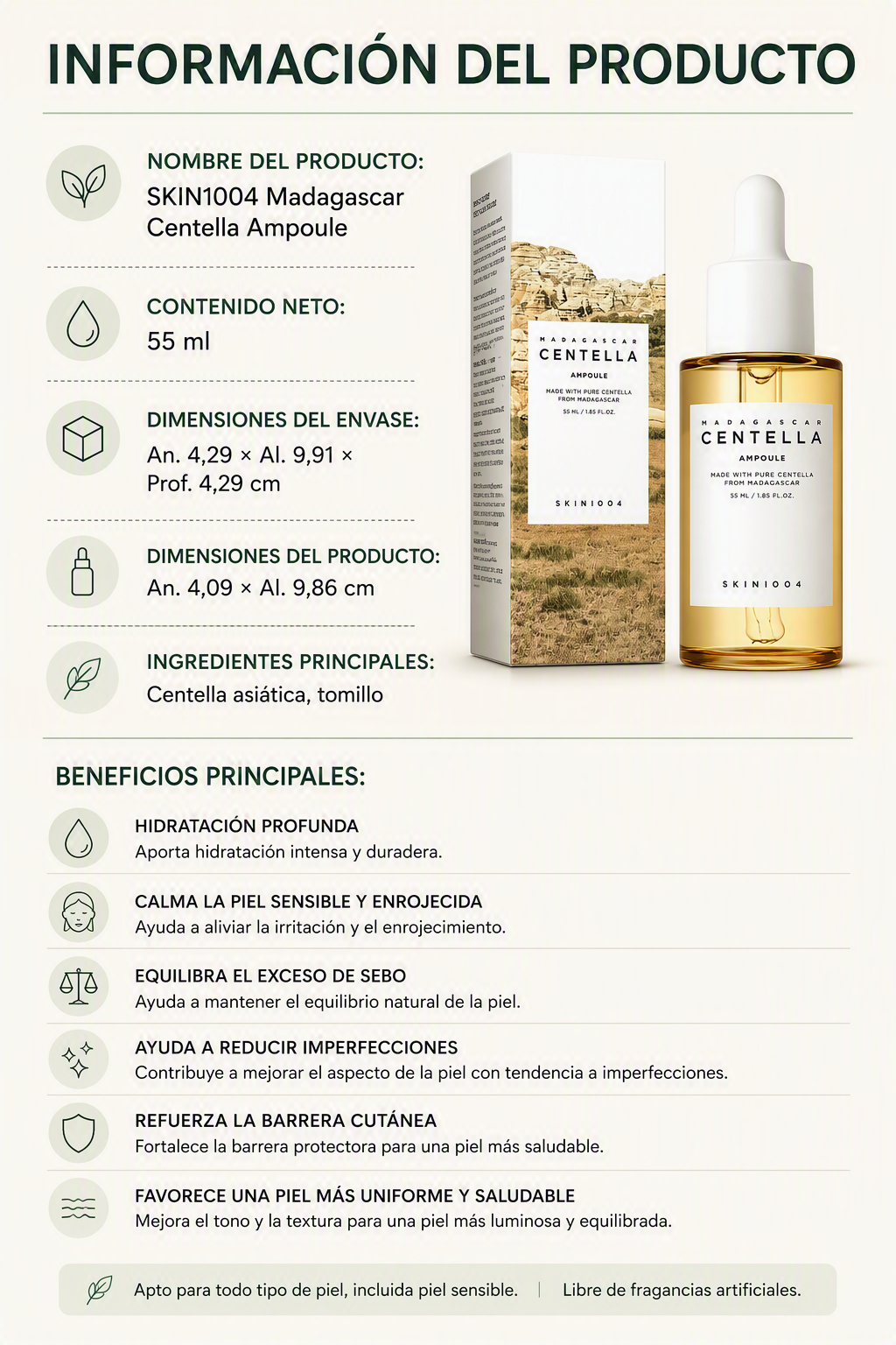 SKIN1004 Madagascar Centella Ampoule 55ml | Sérum Calmante con Centella Asiática